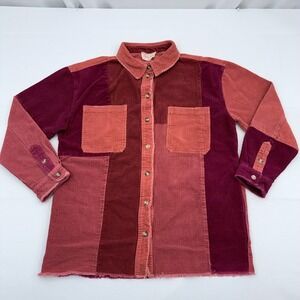 Oli & Hali Corduroy Oversized Shacket Womens Large Patchwork Shirt Jacket Red